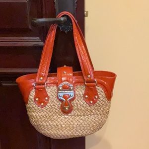 MICHAEL KORS WOMENS SANTORINI WICKER RATTAN & LEATHER BASKET PURSE-EXCELLENT!!!